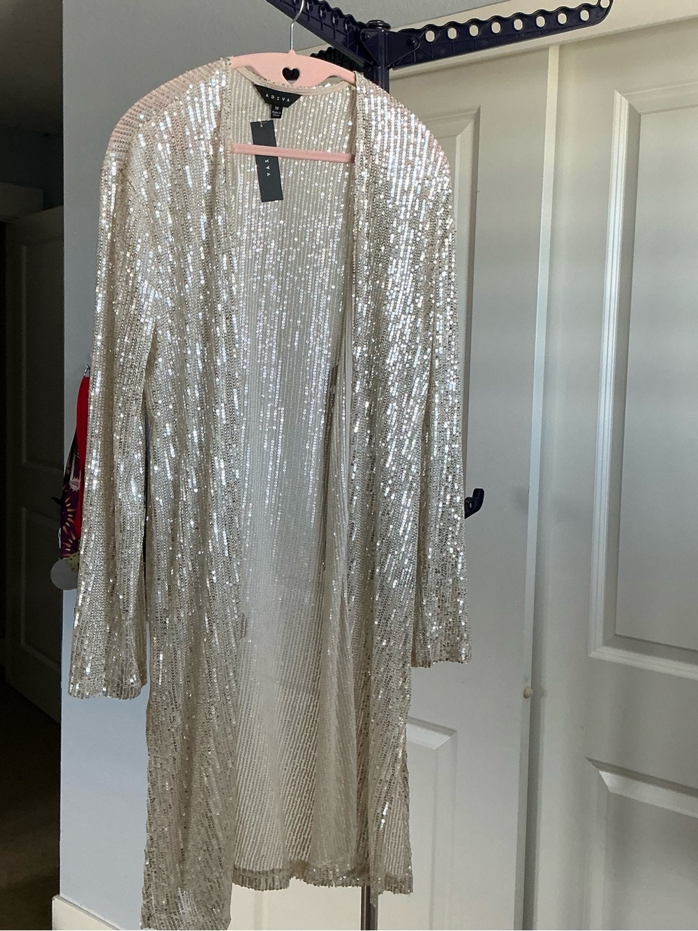 Adiva Champagne Sequin Open-Front Duster
